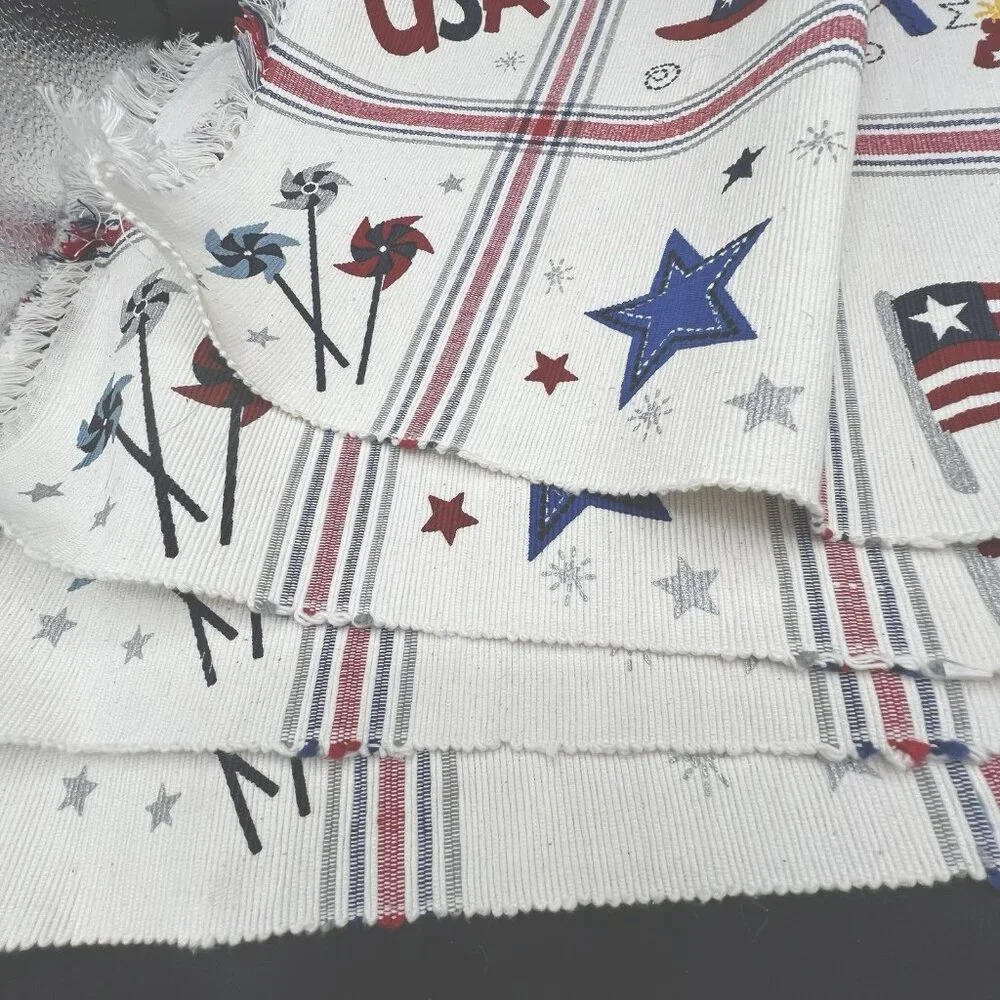 Patriotic Flag Stars Fireworks Tapestry Placemat ~ Set of 4 ~ Holiday July 4th‎